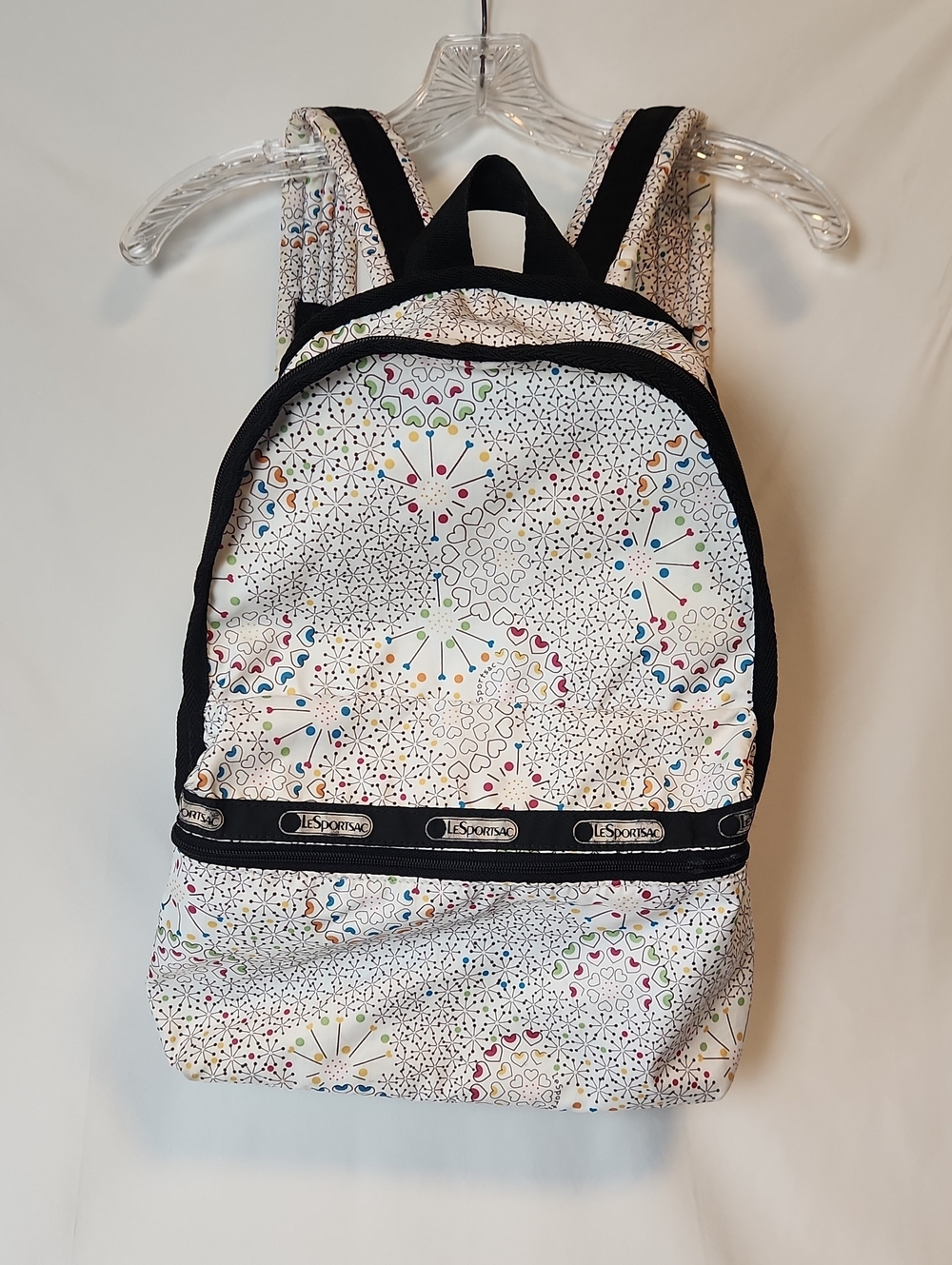 Lesportsac White Multicolor Printed Backpack with Black Trim